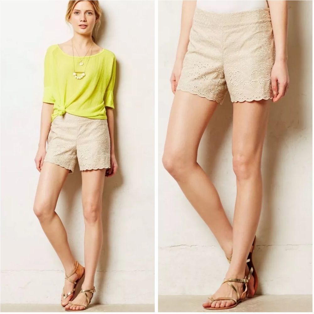 Anthropologie Elevenses Embroidered Eyelet Scalloped shorts size 10